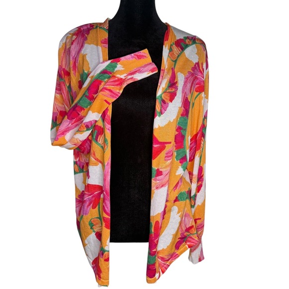 Chico's Sweaters - Chico's Open Front Colorful Lightweight Floral Cardigan Women‎ Size 2 L Layering